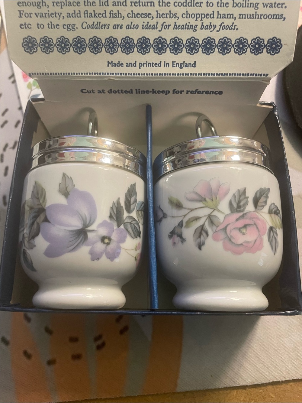 Royal Worcester Porcelain Egg Coddlers with Floral Motifs in Pink Lavender NEW - Picture 2 of 7